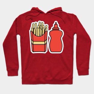 French Fries in Fries Box with Tomato Sauce Bottle vector illustration. Fast Food icon concept. Children potato food vector design. Hoodie